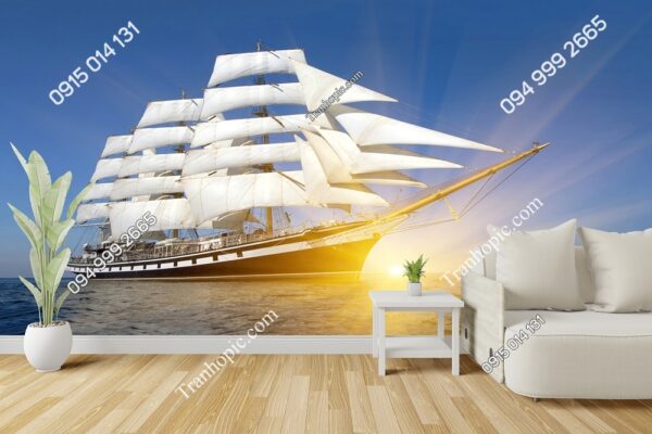 Tranh dán tường thuyền buồm và tia nắng 2061743035