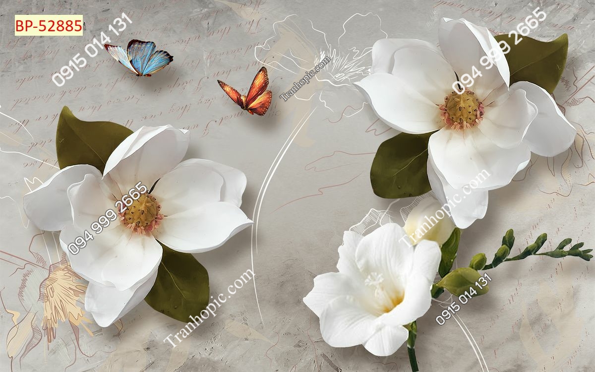 Tranh hoa 3D giả ngọc màu trắng 52885