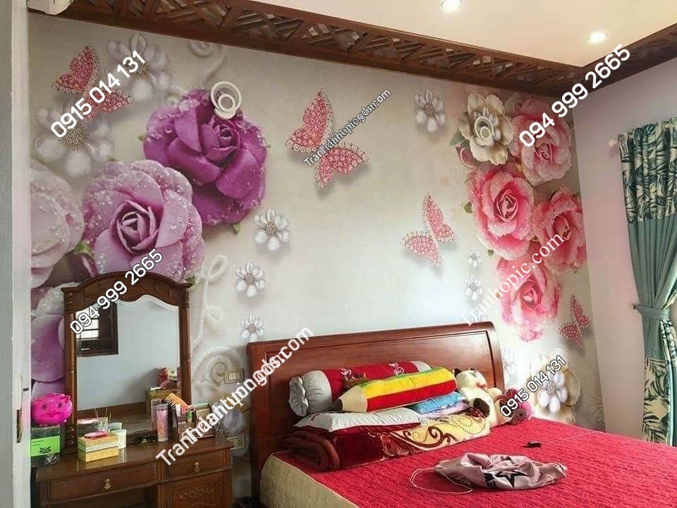 tranh hoa 3D phòng ngủ
