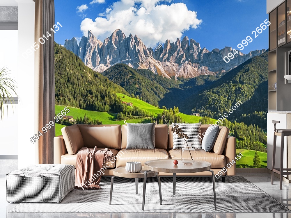 Tranh dán tường 3D phong cảnh Châu Âu làng trong thung lũng 1296266943