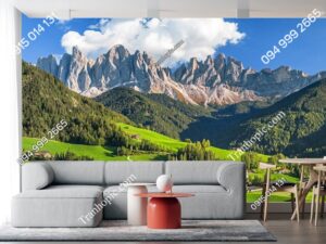 Tranh dán tường 3D phong cảnh Châu Âu làng trong thung lũng dán sau sofa 1296266943