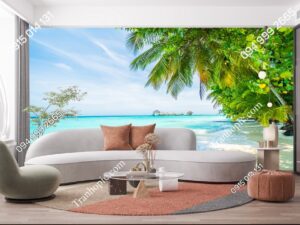 Tranh dán tường bãi biển cây dừa tại đảo Maldives 423757123