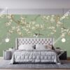 Tranh dán tường chim và hoa nền xanh cho phòng ngủ 2985493942