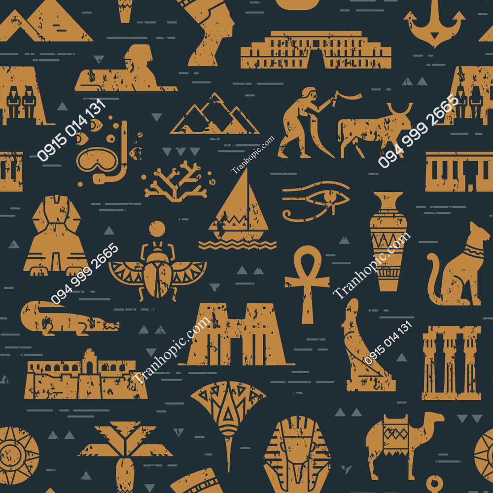 Tranh dán tường họa tiết biểu tượng Ai Cập cổ đại trên nền đen 1457282955