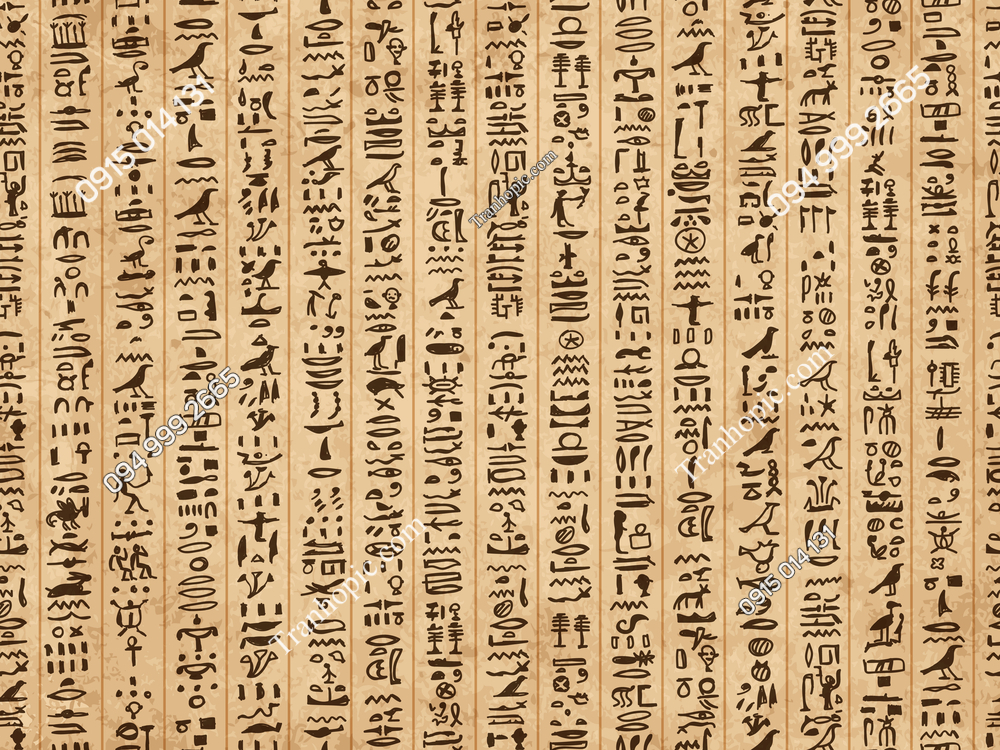 Tranh dán tường họa tiết chữ Ai Cập cổ đại trên nền nâu đặc trưng 508097316
