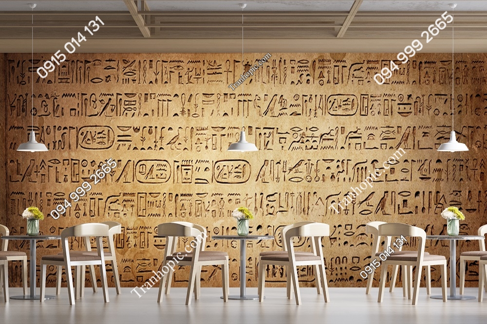 Tranh dán tường họa tiết chữ Ai Cập cổ đại trên nền vàng đặc trưng 1917274087