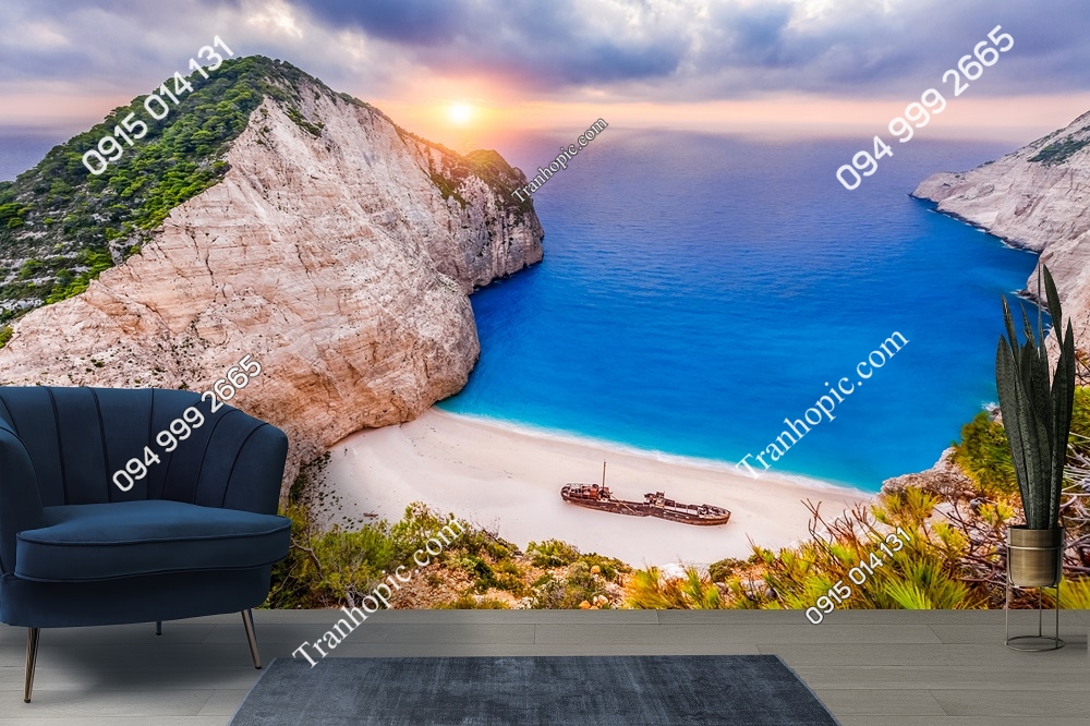 Tranh dán tường phong cảnh bờ biển đảo Zakynthos Hy Lạp đẹp 568520353