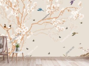 Tranh tường hoa và chim kiểu Chinoiserie 2843346975