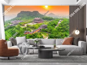 Tranh dán tường 5D phong cảnh hoàng hôn trên núi ở chùa Ninh Bình 1883159118