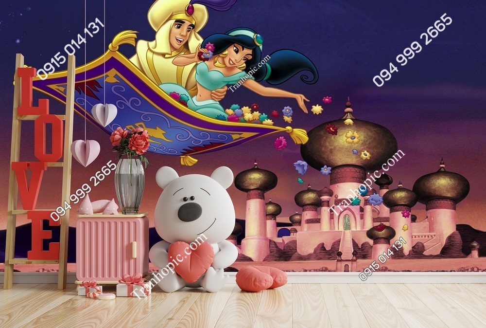 Tranh dán tường Aladdin và Jasmine trên thảm bay 532370