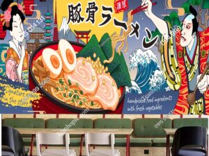 Tranh dán tường Quán ăn Nhật với nước dùng tonkotsu ramen ngon theo phong cách ukiyo-e 2622667998