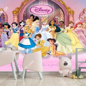Tranh dán tường công chúa disney và lâu đài hồng 473916