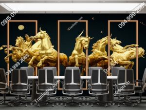 Tranh dán tường ngựa vàng mã đáo nền đen 2867920161