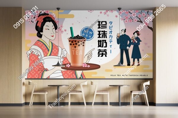 Tranh dán tường quán trà sữa trân châu Nhật bản 3136677350