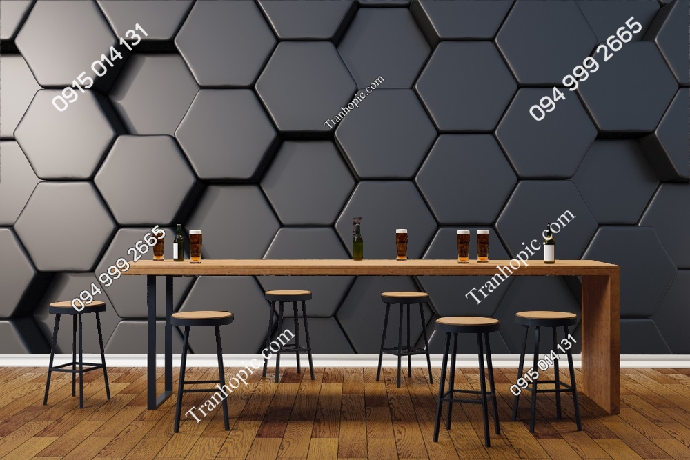 Tranh dán tường tổ ong lục giác đen 3D 485941833