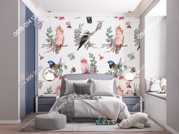 Tranh hoa lá và chim dán tường phòng ngủ 3165284594