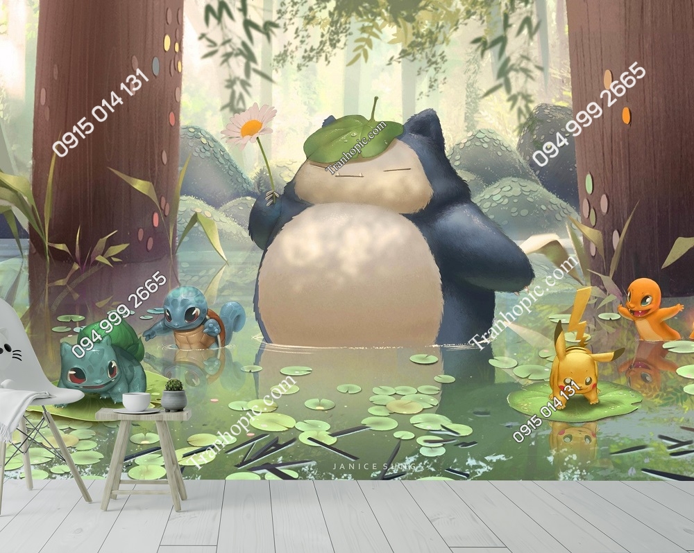 Tranh pokemon trong hồ nước dán tường phòng trẻ em 970395