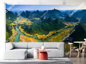 Tranh dán tường 3D cảnh đồi núi và đồng lúa ở Cao Bằng 526010657