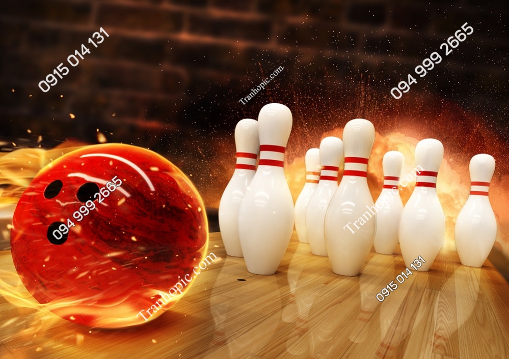 Tranh dán tường 3D hình quả bóng bowling đỏ 1395304633