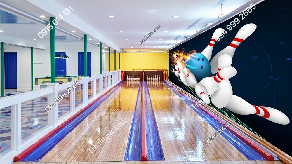 Tranh dán tường 3D hình quả bóng quán bowling đẹp 310733493