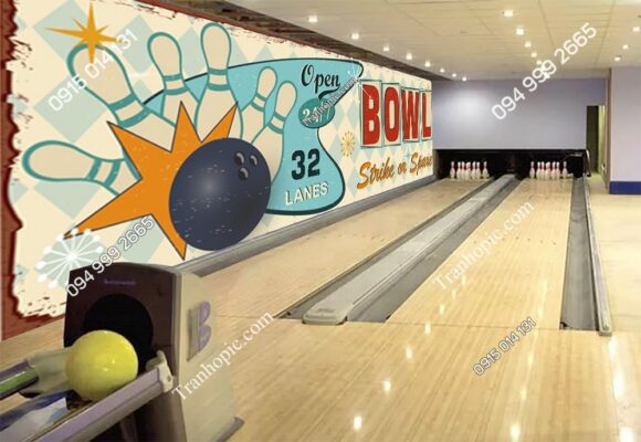 Tranh dán tường 3D khổ dài câu lạc bộ bowling kiểu vẽ 1151717239