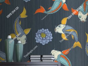 Tranh dán tường cá chép coi và hoa sen OP_35457792