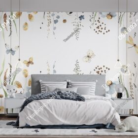 Tranh dán tường cánh đồng hoa mùa hè với bướm và chuồn chuồn 3164584596