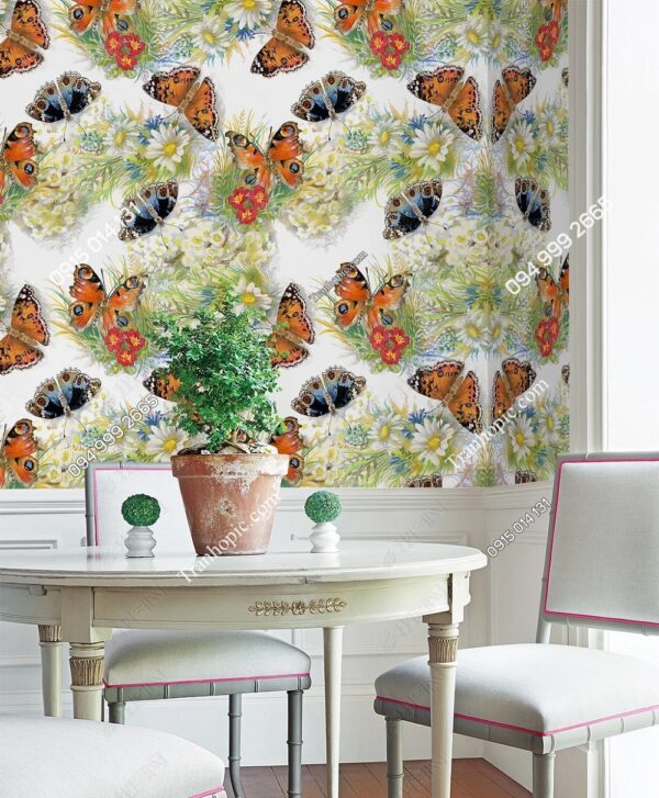 Tranh dán tường hoa cúc và bướm kiểu Mỹ OP_25373794