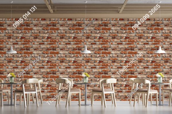Tranh dán tường họa tiết gạch loang vôi vữa dán quán cafe 3D251