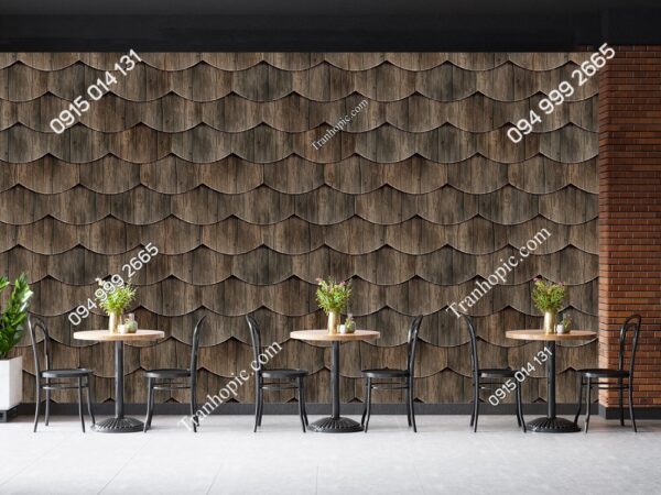Tranh dán tường họa tiết mái ngói gỗ nâu 809035095