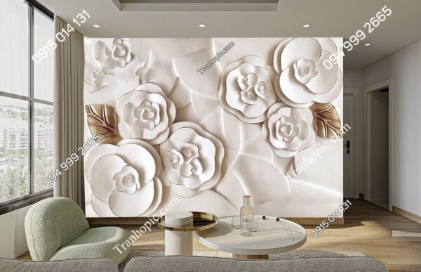 Tranh dán tường hoa trắng nghệ thuật 3D 2469549238