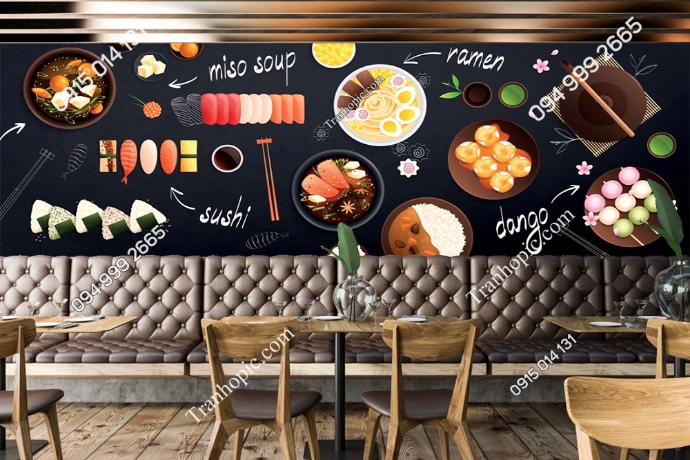 Tranh dán tường quán ăn Nhật với súp miso sushi ramen dango 3019587508