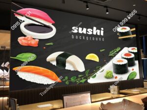 Tranh dán tường quán ăn sushi Nhật Bản nền đen 2865818415