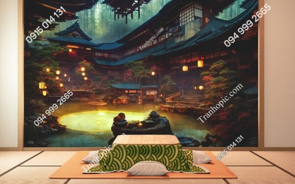 Tranh 3D khu nghỉ dưỡng Nhật Bản huyền ảo dán tường 3193991634