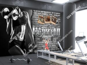 Tranh Fitness Slimming nền gạch đen dán tường phòng gym PK2185091