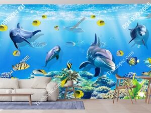 Tranh cá trong lòng đại dương 3D siêu đẹp dán tường khổ dài 2482273051