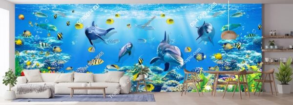 Tranh cá trong lòng đại dương 3D siêu đẹp dán tường khổ dài 2482273051