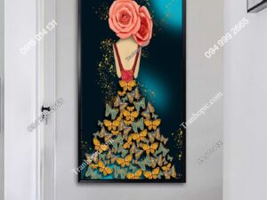 Tranh cô gái nghệ thuật ghép từ hoa và bướm 3055504996