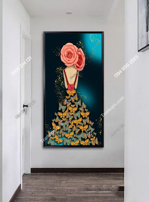 Tranh cô gái nghệ thuật ghép từ hoa và bướm 3055504996