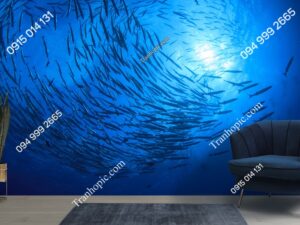 Tranh đại dương với cá bơi lượn thành đàn dán tường 619883604