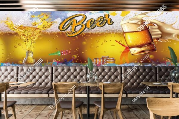 Tranh dán tường 3D quán nhậu bia rượu 61406