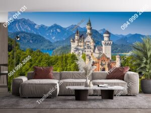 Tranh dán tường 5D phong cảnh Châu Âu lâu đài Neuschwanstein 614535682