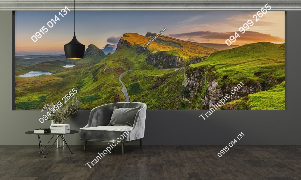 Tranh dán tường 5D phong cảnh đồi núi Châu Âu 345330163