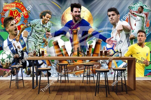 Tranh dán tường Messi và cầu thủ dán quán bia đẹp