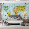 Tranh dán tường bản đồ của thế giới với động vật hoạt hình cho trẻ em 897165681