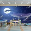 Tranh dán tường cá voi xanh bay trên mây trên bầu trời đêm trăng tròn và các vì sao 3170760474