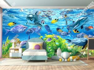 Tranh dán tường đại dương cá 3D cho phòng bé 2322392836