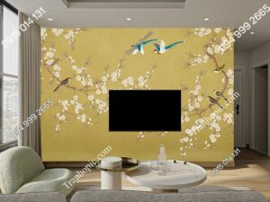 Tranh dán tường hoa và chim indochine style 201809210017062053008