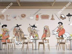 Tranh dán tường kiểu vẽ người mặc hanbok Hàn Quốc FP10079881