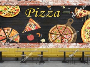 Tranh dán tường quán pizza nền gạch PK898063